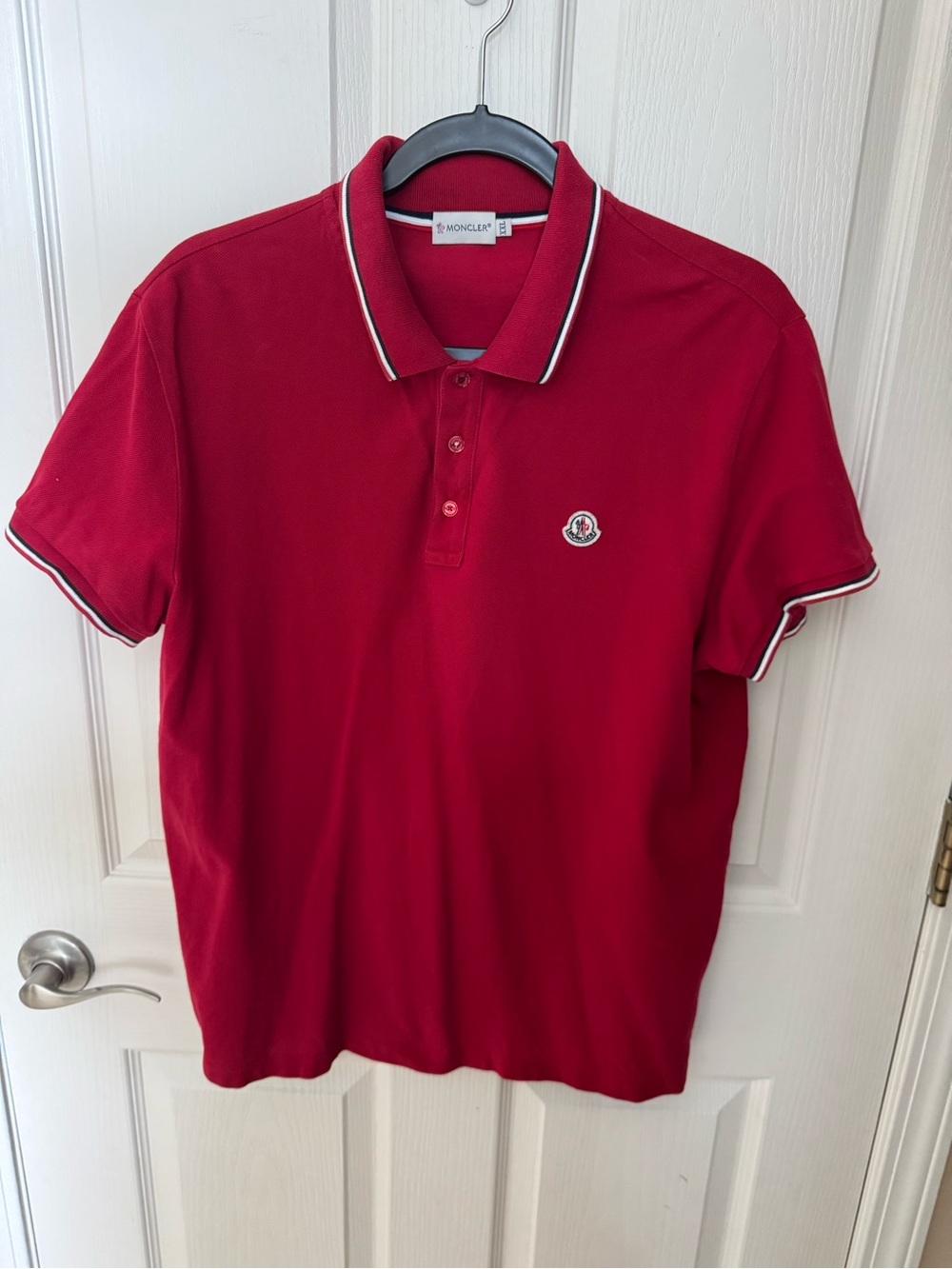 Moncler Red Polo Shirt Men’s XXL Logo Patch Short Sleeve Cotton